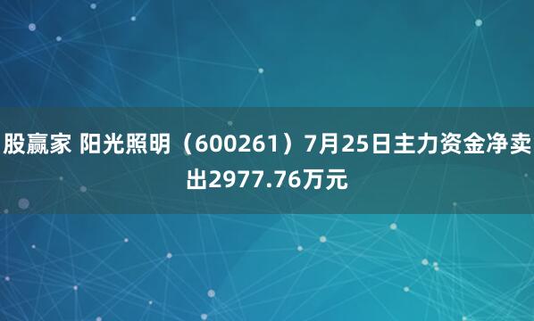 股赢家 阳光照明（600261）7月25日主力资金净卖出2977.76万元